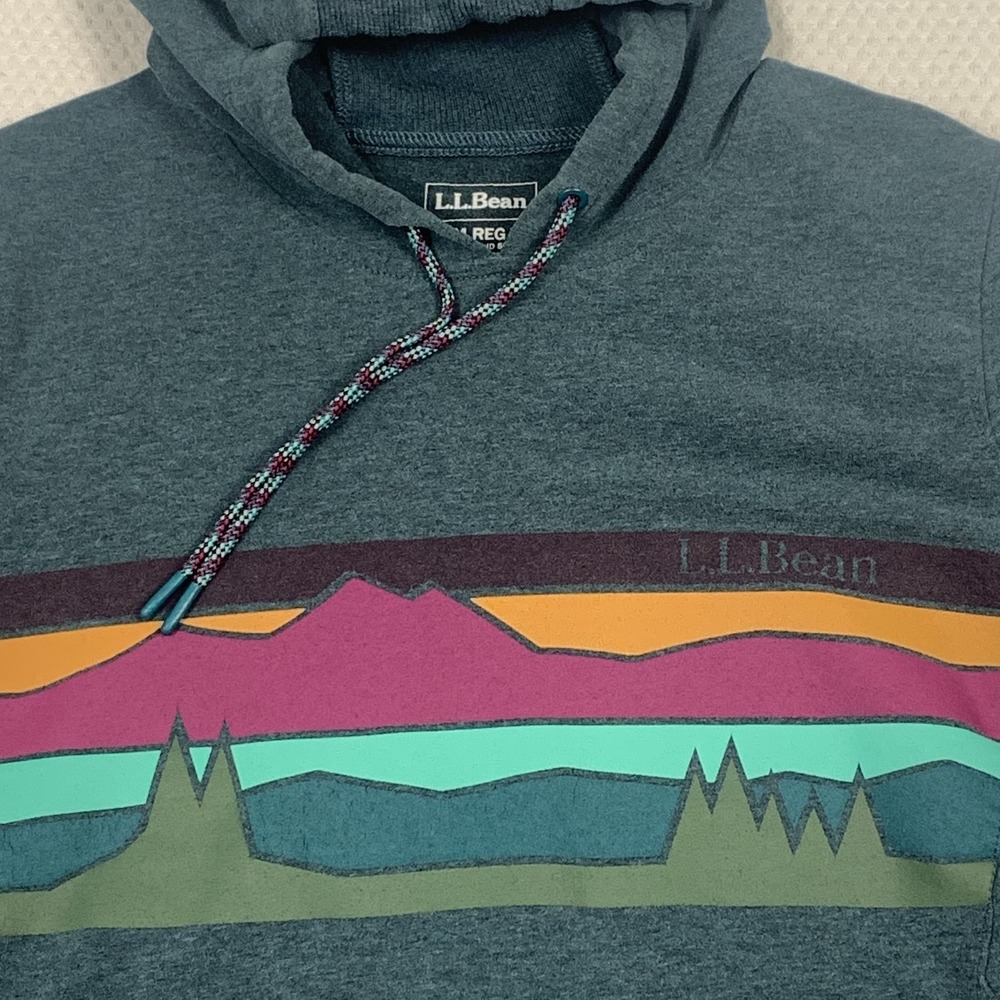 L.L. Bean Comfort Camp Hoodie Womens M Teal Graphic Mountain Pullover 505617 - Picture 5 of 16